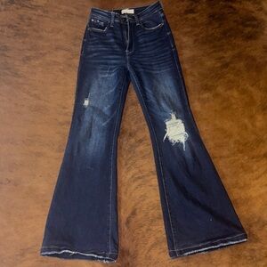 Dark Petra 153 Blue Distressed Wide Leg Jeans size 3/25
